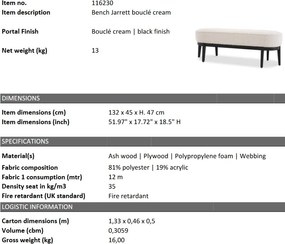 Bancheta eleganta design LUX Jarrett, Boucle crem