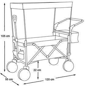 Carucior pliabil cu acoperis, tras-impins, albastru inchis