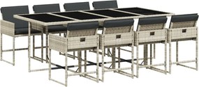 vidaXL Set mobilier grădină cu perne, 9 piese, gri deschis, poliratan