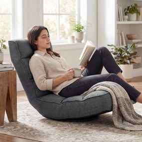 HOMCOM Scaun de Podea Pliabil Fotoliu de Lectură Rotativ 360° cu Spătar Reglabil în 5 Poziții 58x107x79 cm Gri | Aosom Romania