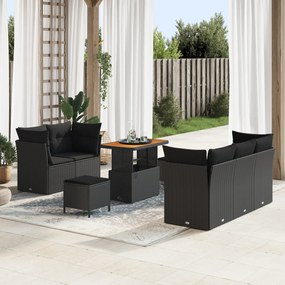 Set de Canapea Grădină vidaXL cu Perne Negru Ratan Poli Acacia