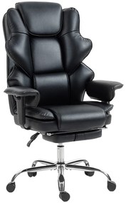 HOMCOM Scaun de birou cu suport pentru picioare și tetieră, din piele PU, spumă și metal, 76x73x117-125 cm, negru | Aosom Romania