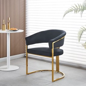 Scaun dining, cadru metalic auriu, tapiterie catifea, Negru/Auriu