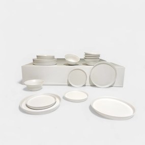 Set Farfurii 18 piese Casablanca ALB MAT ( 6 Farfurii Mari25cm, 6 Farfurii Desert 20cm, 6 Boluri 450ml) - Ceramica Manuala