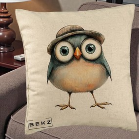 Perna Decorativa Pui cu Palarie Rotunda, 40x40 cm, Bej, Husa Detasabila, Perna Inclusa, BEKZ®
