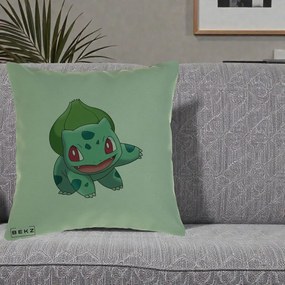 Perna Personalizata Bulbasaur Pokemon, 40x40 cm, Verde, Husa Detasabila, Perna Inclusa, BEKZ®