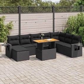 3327184 vidaXL Set mobilier de grădină cu perne, 9 piese, negru, poliratan