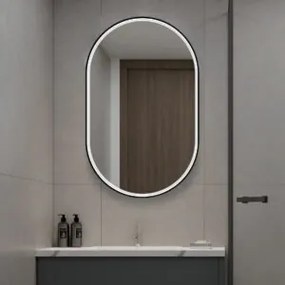 Oglindă de baie LED Elit’s Premium cu dezaburire – 50 × 90 cm, ramă neagră