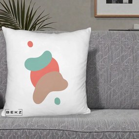 Perna Decorativa Abstract Forme Fluide Coral, 40x40 cm, Alb Pufos, Husa Detasabila, Perna Inclusa, BEKZ®