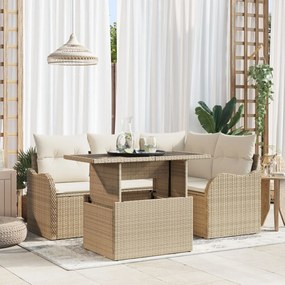 Set de Sofa de Grădină vidaXL 5 Piese cu Perne Bej Ratan Poli