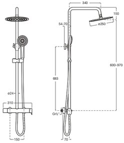 Coloana de dus monocomanda Vega Plus rotunda finisaj negru mat