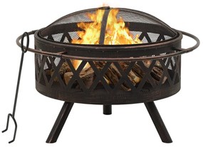 311885 vidaXL Vatră de foc rustică, cu vătrai, 76 cm, oțel, XXL