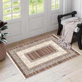 Covor camera antiderapant, 120x180 cm, bej-maro, model Athena