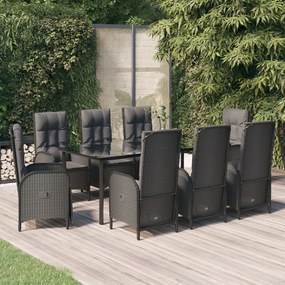 3185196 vidaXL Set mobilier de grădină cu perne, 9 piese, negru, poliratan