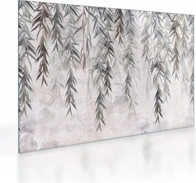Tablou pe sticlă - Crenguțe de salcie, tencuiala gri (70x50 cm)