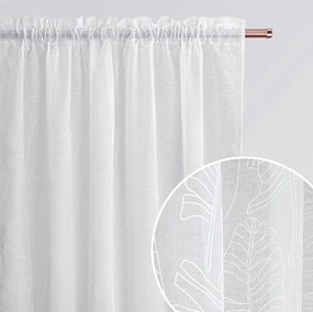 Perdea albă cu model natural, cu bandă plisată, 140 x 250 cm