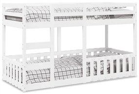 vidaXL Pat supraetajat, alb, 90x200 cm, lemn masiv de pin