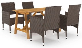 vidaXL Set de servit masa pentru grădină, 5 piese, cu perne, maro