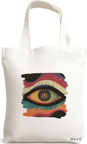 Sacosa de Panza pentru Cumparaturi, Geanta Tote, model Celestial Eye 7, 38x34.5 cm, Alba, BEKZ®