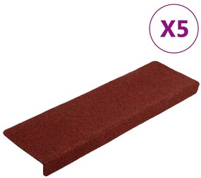 vidaXL Covorașe pentru scări autoadezive, 5 buc., 65x21x4 cm, margini dreptunghiulare, roșu bordeaux