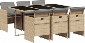 vidaXL Set mobilier pentru grădină, 7 piese, cu perne, bej, poliratan