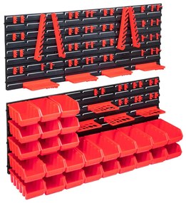 vidaXL Set cutii depozitare 103 piese cu panouri de perete, roșu&amp;negru