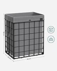 Cos de rufe pliabil cu sac detasabil, metal / textil, gri / negru, Songmics