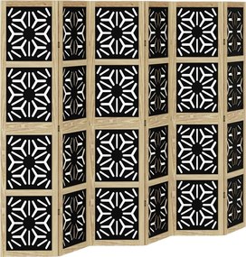 vidaXL Paravan de cameră, 6 panouri, maro/negru, lemn masiv paulownia