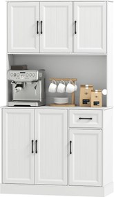 HOMCOM Dulap de bucătărie, 180,5 cm, dulap de depozitare, suprafață de lucru, orificiu pentru cablu, rafturi reglabile, MDF, Alb | Aosom Romania