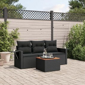 3256762 vidaXL Set mobilier de grădină cu perne, 4 piese, negru, poliratan