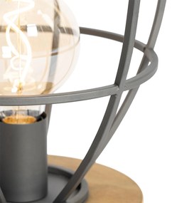 Lampă de masă industrială gri închis cu lemn rotund - Arthur