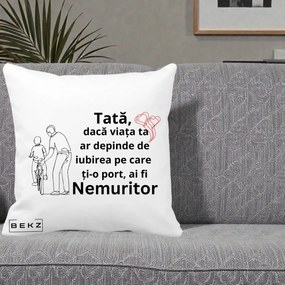 Cadou pentru Tata - Perna Personalizata Tata Nemuritor Bicicleta, 40x40 cm, Alba Mata, Husa Detasabila, Perna Inclusa, BEKZ®