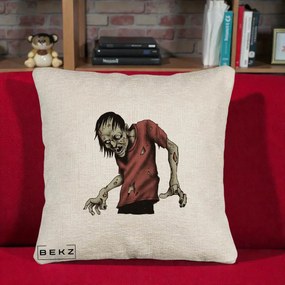 Perna Decorativa Halloween Zombie Infricosator, 40x40 cm, Bej Canapea, Husa Detasabila, Perna Inclusa, BEKZ®