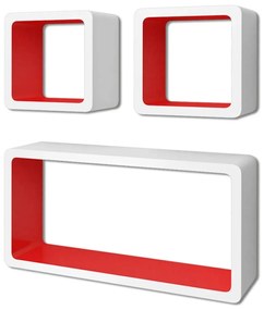 242165 vidaXL 3 Rafturi de tip cub din MDF pentru cărți/DVD-uri, alb-roșu