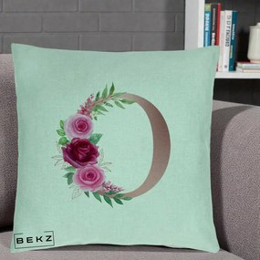 Cadou Personalizat - Perna Personalizata Monograma Rose Gold Litera O, 40x40 cm, Verde Menta, Husa Detasabila, Perna Inclusa, BEKZ®