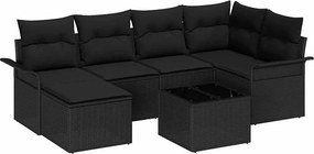vidaXL Set de canapele pentru grădină 7 pcs Negru poliratan