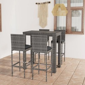 3064797 vidaXL Set mobilier bar de grădină cu perne, 5 piese, gri, poliratan