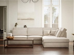 Colțar crem cu tapițerie din chenille (cu colț pe partea dreaptă/în formă de ”L”) Kirou – Maison de Rêve