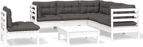 vidaXL Set mobilier de grădină cu perne, 6 piese, alb, lemn de pin