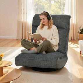 HOMCOM Fotoliu de podea pliabil, rotativ 360°, scaun de podea căptușit cu spătar reglabil în 5 poziții, 58x107x79cm, gri | Aosom Romania