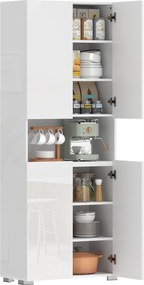 HOMCOM Bufet înalt pentru bucătărie, dulap de bucătărie, 4 uși cu închidere lină și rafturi reglabile, 68x34x180cm, alb lucios | Aosom Romania