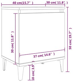 Noptiera cu picioare metalice, alb, 40x30x50 cm 1, Alb