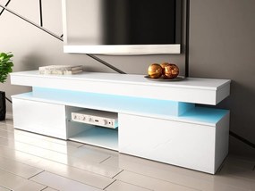 Dulap TV Lesteralo 2D 190 (Alb + lucios Alb) (cu iluminat LED albastru). 1106177