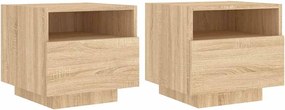 vidaXL Noptiere cu lumini LED, 2 buc., stejar sonoma, 40x39x37 cm