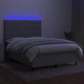 Pat cu arcuri, saltea si LED, gri deschis, 140x190 cm, textil Gri deschis, 140 x 190 cm, Benzi orizontale