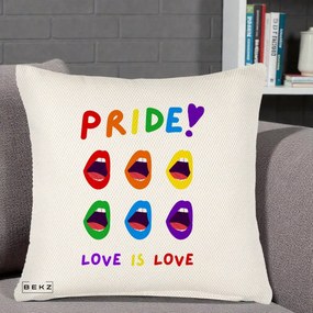 Perna Personalizata Pride Love is Love Curcubeu, 40x40 cm, Crem Reliefat, Husa Detasabila, Perna Inclusa, BEKZ®