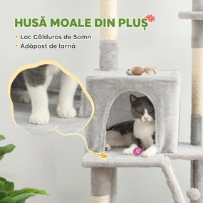 PawHut Copac zgârietoare de tavan cu înălțime ajustabilă 225-255cm Gri deschis | Aosom Romania
