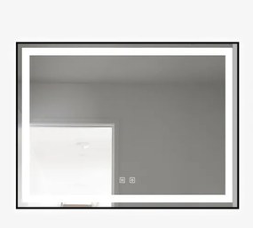 Oglindă Baie LED și Dezaburire Elit's Premium cu Senzor Touch, Lumina Rece, Caldă și Neutră, 80x60cm, cu rama Negru Antichizat