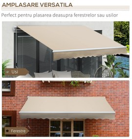 Outsunny Copertină pentru Exterior, Copertină Rulantă pentru Uși și Ferestre cu Deschidere cu Manivelă, 360x250 cm, Cremă | Aosom Romania