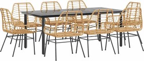 vidaXL Set de sufragerie de grădină 9 piese sticlă maro din poli ratan
